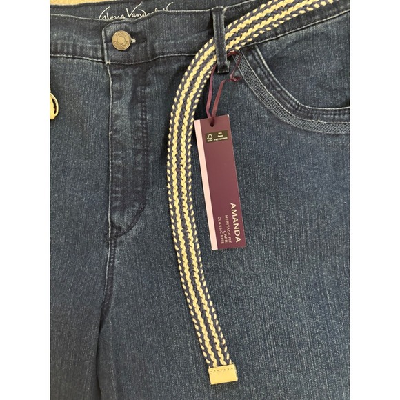 Gloria Vanderbilt Amanda Capri Jeans 14 Blue Stretch Classic Rise Belted New - Picture 5 of 5